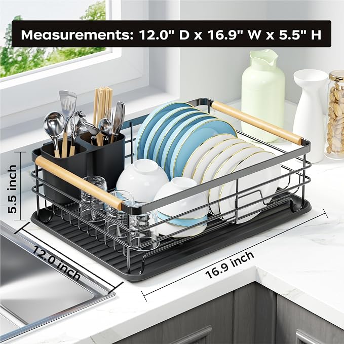 Dish Racks for Kitchen Counter: Wooden Handles, Thickened Metal, No Assembly. - Image 7