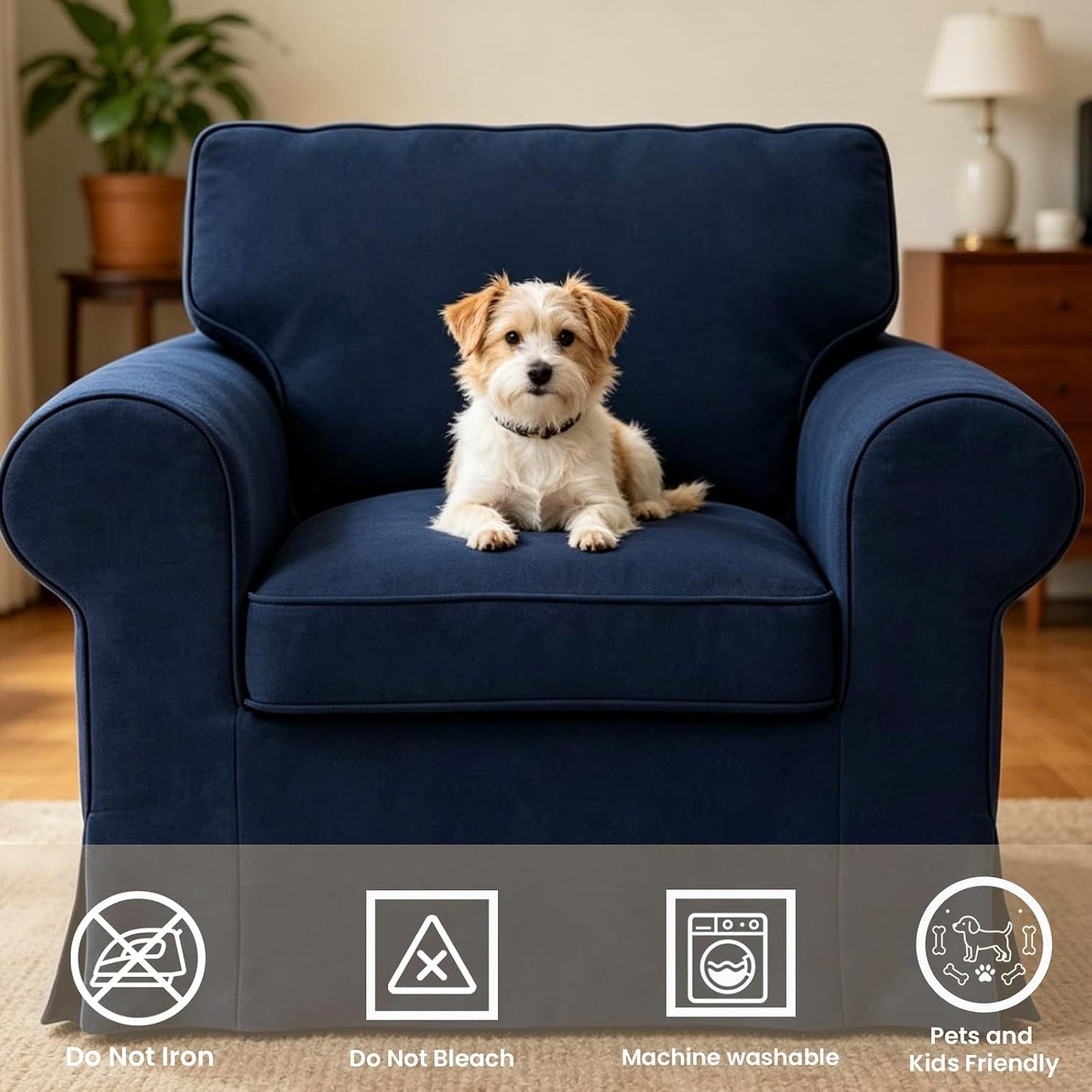 Ektorp Sofa Cover for IKEA Ektorp Armchair, Polyester Slipcover Set with 1 Frame Cover + 1 Seat Cushion Cover + 1 Back Cushion Cover, Machine Washable, Dark Blue