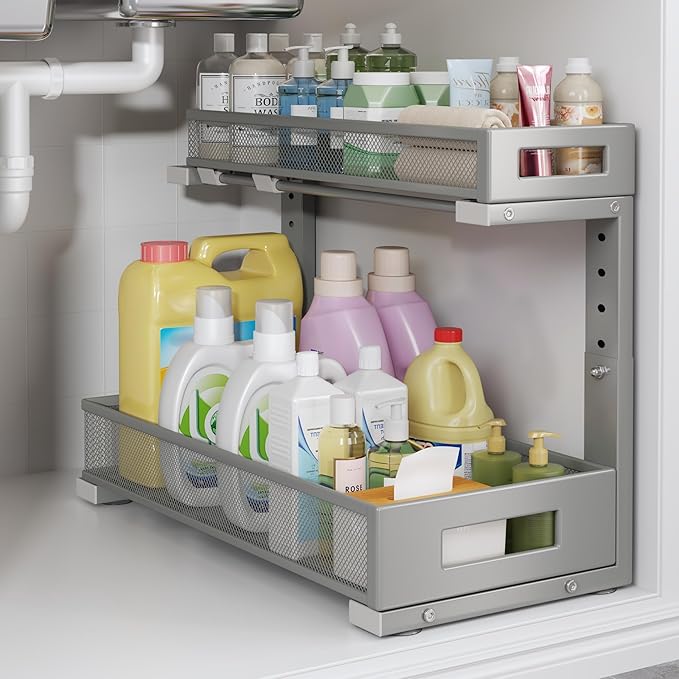 1 Pack 17IN Depth Under Sink Storage Organizer, Large 2-Tier Elegant Mesh Pull by UnderSinkOrganizer