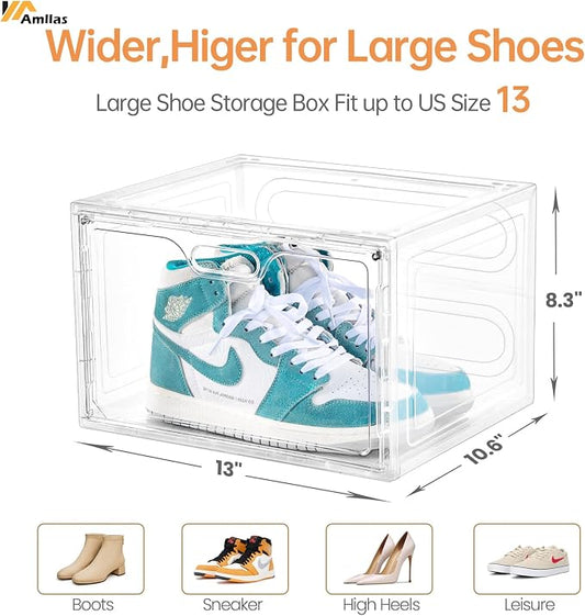 8 Pack Shoe Boxes Clear Plastic Stackable, Large Shoe Storage Organizer - Image 2