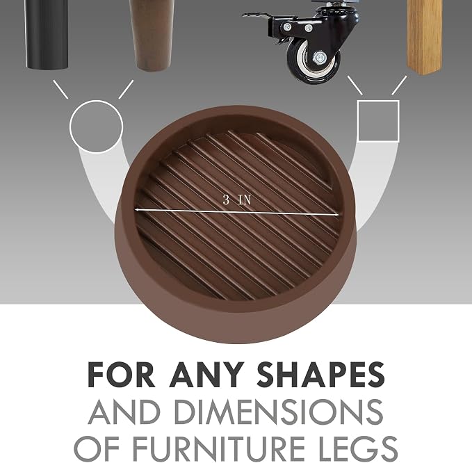 3X3 Round Rubber Caster Cups, Non Slip Furniture Pads, Anti-Slip Gripper - Image 2