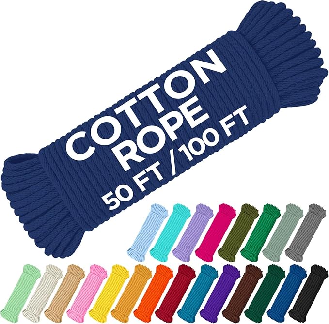 TECEUM Cotton Rope 3/16” – 50 FT – Strong All-Purpose Braided Rope – Natural by TECEUM