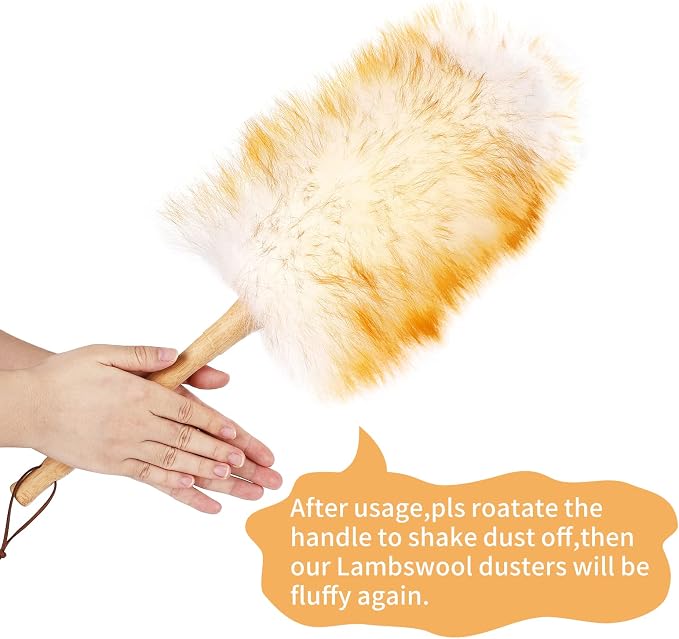 Lambs Wool Duster with Solid Bamboo Handle, Leather Hang Strap, 18.9 inch Long - Image 4