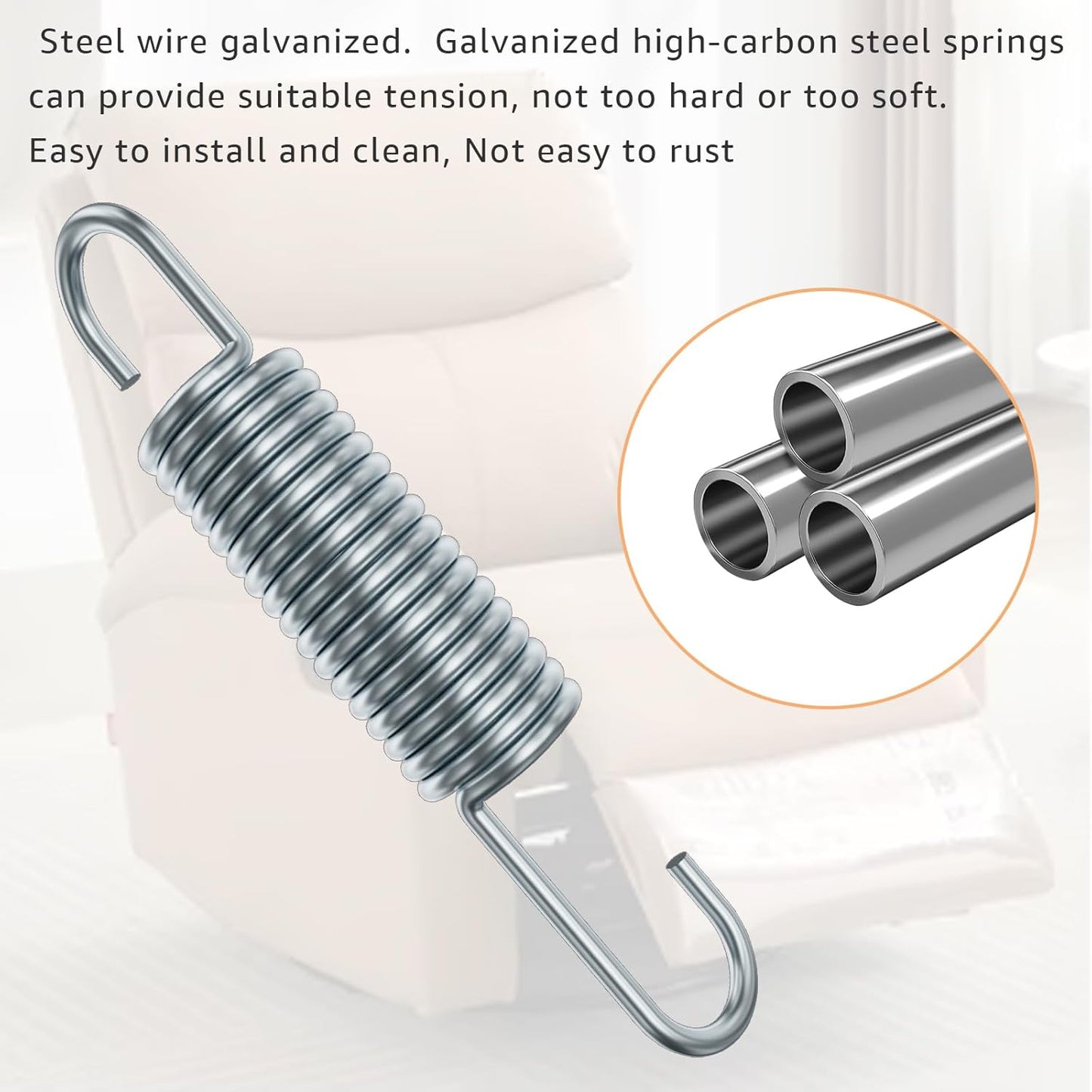3-5/8 Inch Replacement Recliner Chair Mechanism Furniture Tension Springs Long Neck Style ，Long Neck Hook Style-Recliner Replacement Parts-3.46 Inch Inside Hook to Hook (Silver White 2Pcs)