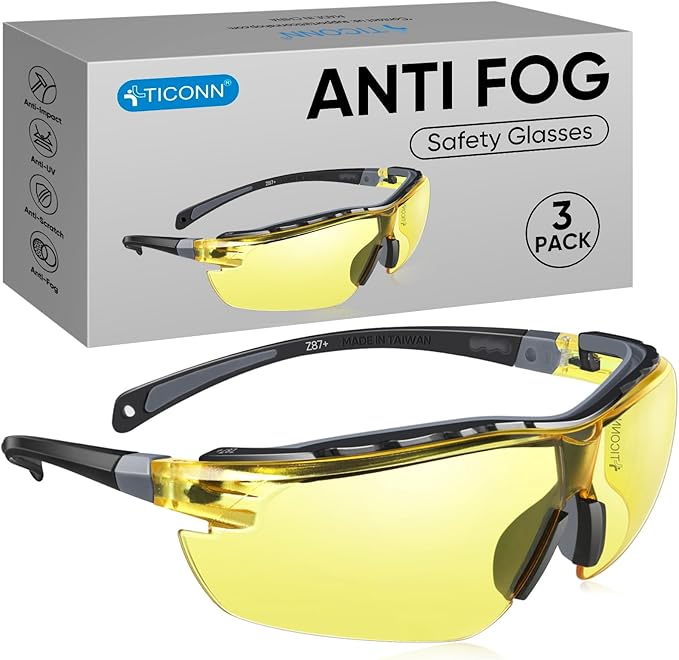 TICONN Anti-Fog Safety Glasses for Men and Women, ANSI Z87.1 Scratch Proof Eye by TICONN