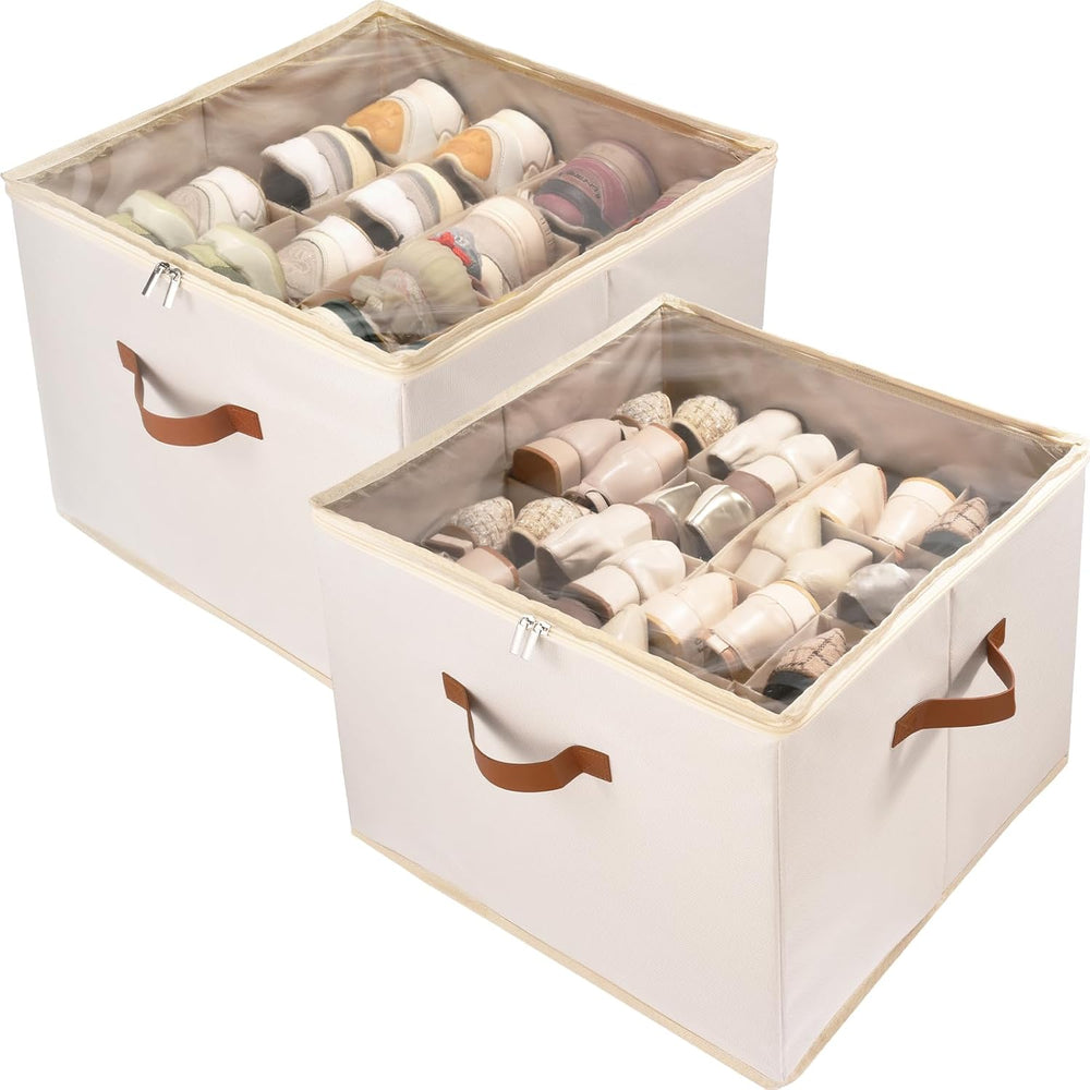 Shoe Organizer Box 2 Pack, Shoe Storage Organizer