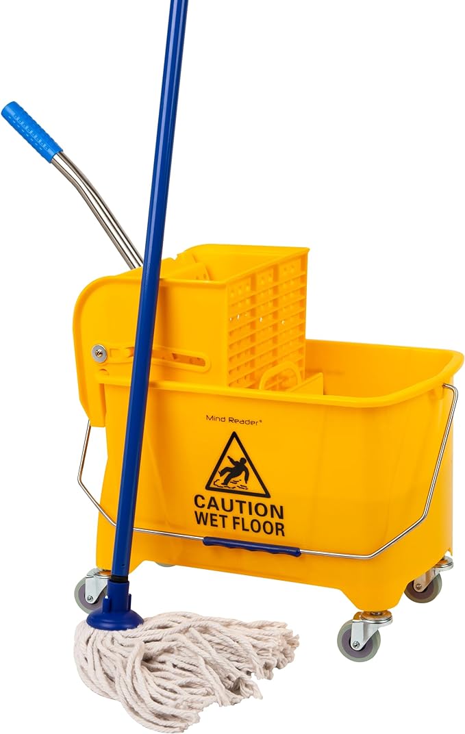 Mind Reader Mop Bucket with Wringer, 22 Qt, Floor Cleaning, 16.25"L x 10.75"W x by MindReader