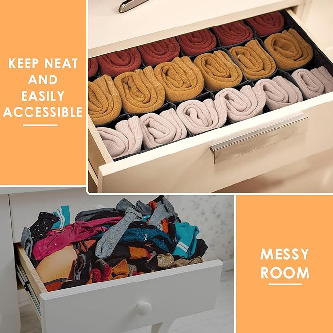 Criusia 3 Pack Sock Underwear Organizer Dividers, 64 Cell Fabric Foldable - Image 3