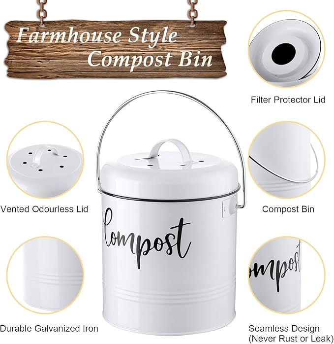Compost Bin Kitchen, 1.3 Gallon Farmhouse Kitchen Compost Bin Countertop - Image 2