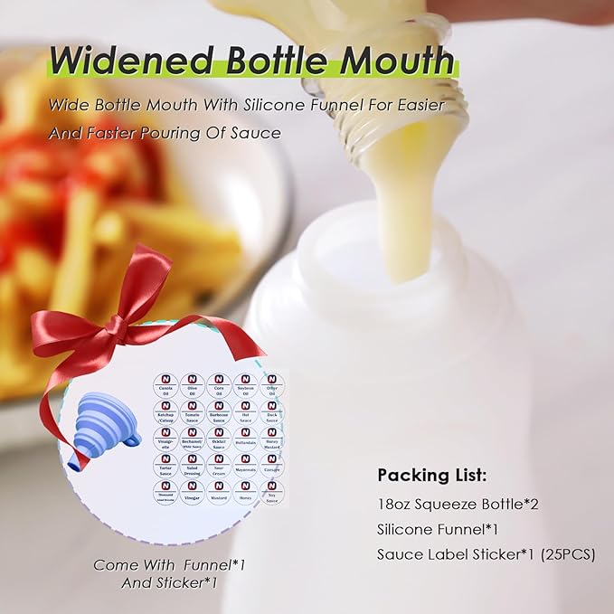 Condiment Squeeze Bottles for Ketchup Hot Sauce Liquids Oil - Image 2