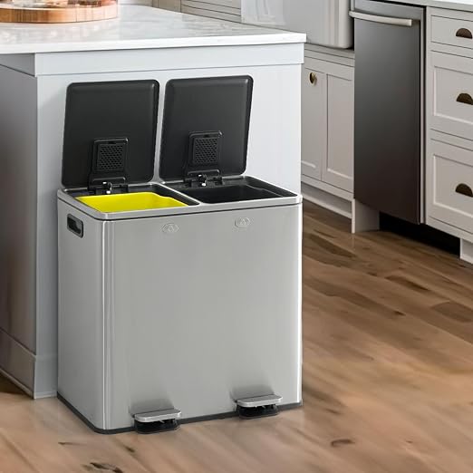 CAPHAUS Dual Trash Can with Double Lid, Trash and Recycle Bins Combo, by CAPHAUS