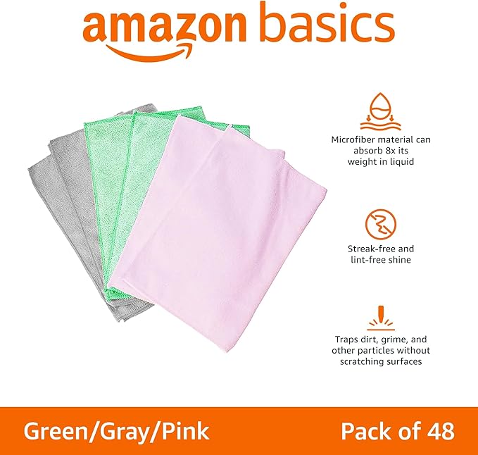Amazon Basics Microfiber Cleaning Cloths, Non-Abrasive, Reusable and Washable - Image 2