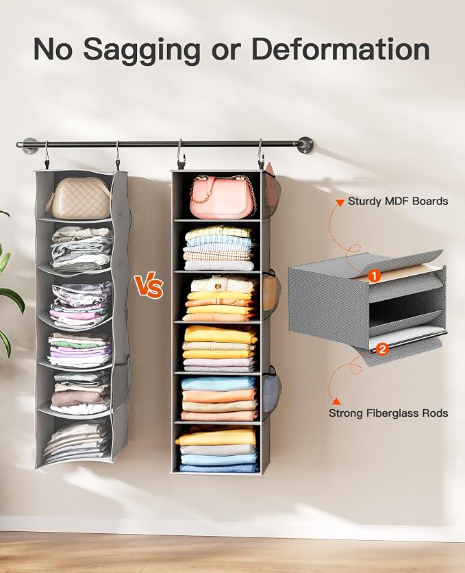 Pipishell Hanging Closet Organizer 6-Shelf, Hanging Shelves - Image 4