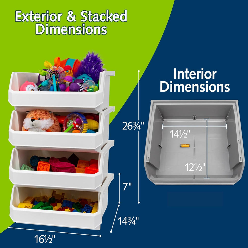 ReadySpace Extra Large Stackable Plastic Storage Bins, 4-Pack, White