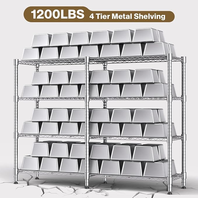 Himimi 4-Tier Heavy Duty Metal Storage Rack, 1200LBS Adjustable Wire Shelving - Image 6