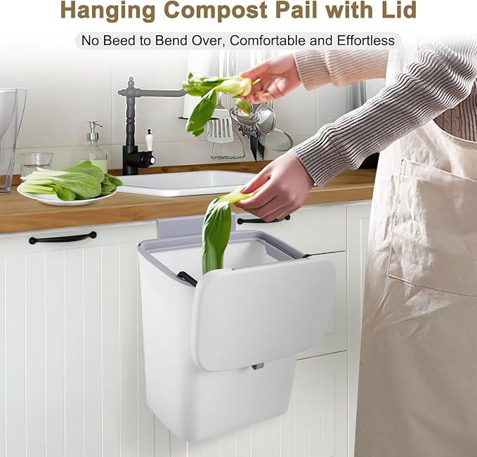 2 Pack Kitchen Compost Bin, Hanging Small Trash Can - Image 2