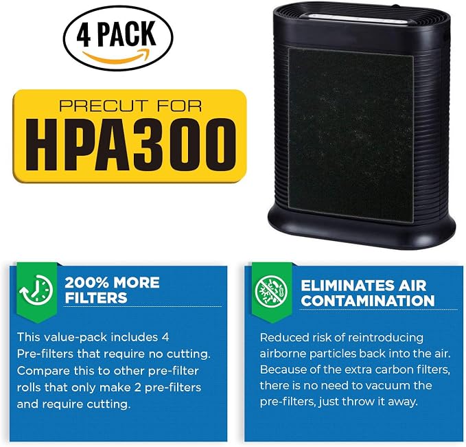 VEVA Precut for HPA300 Premium Carbon Activated Pre Filters 4 Pack Compatible - Image 2