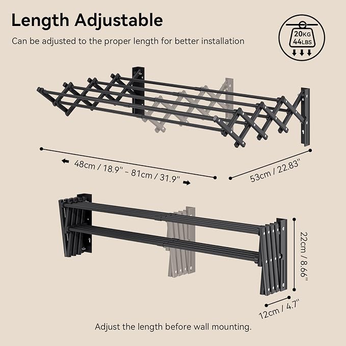 APEXCHASER Clothes Drying Rack Wall Mount, Laundry Drying Rack, Accordion - Image 4