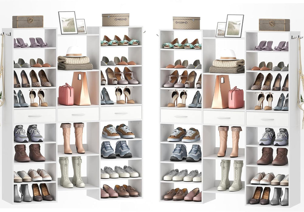 Tall Shoe Rack Set of 2, 9 Tiers Large Shoe Cabinet with Fabric Drawers, Hold...