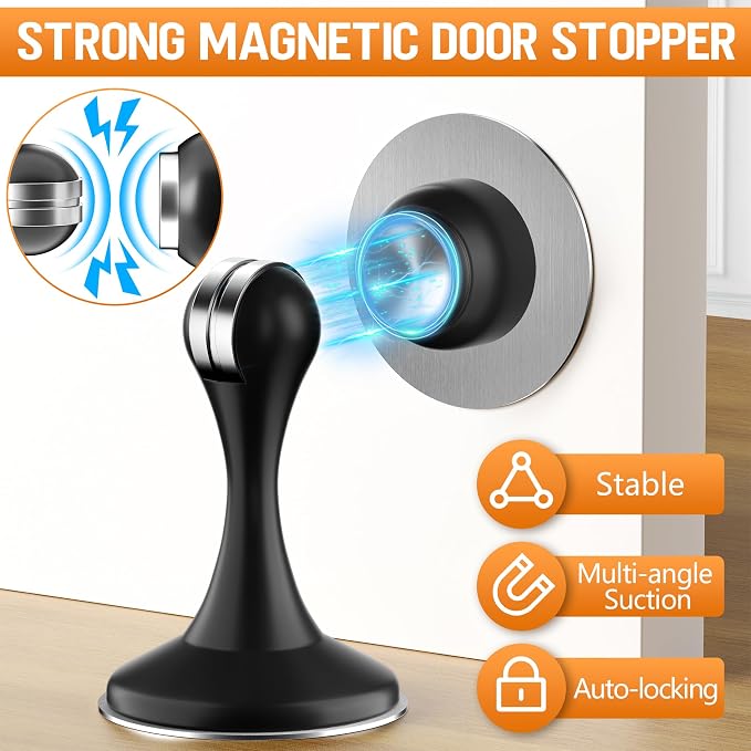 Crosize Magnetic Door Stoppers 2 Pack, Stainless Steel Door Catch - Image 2