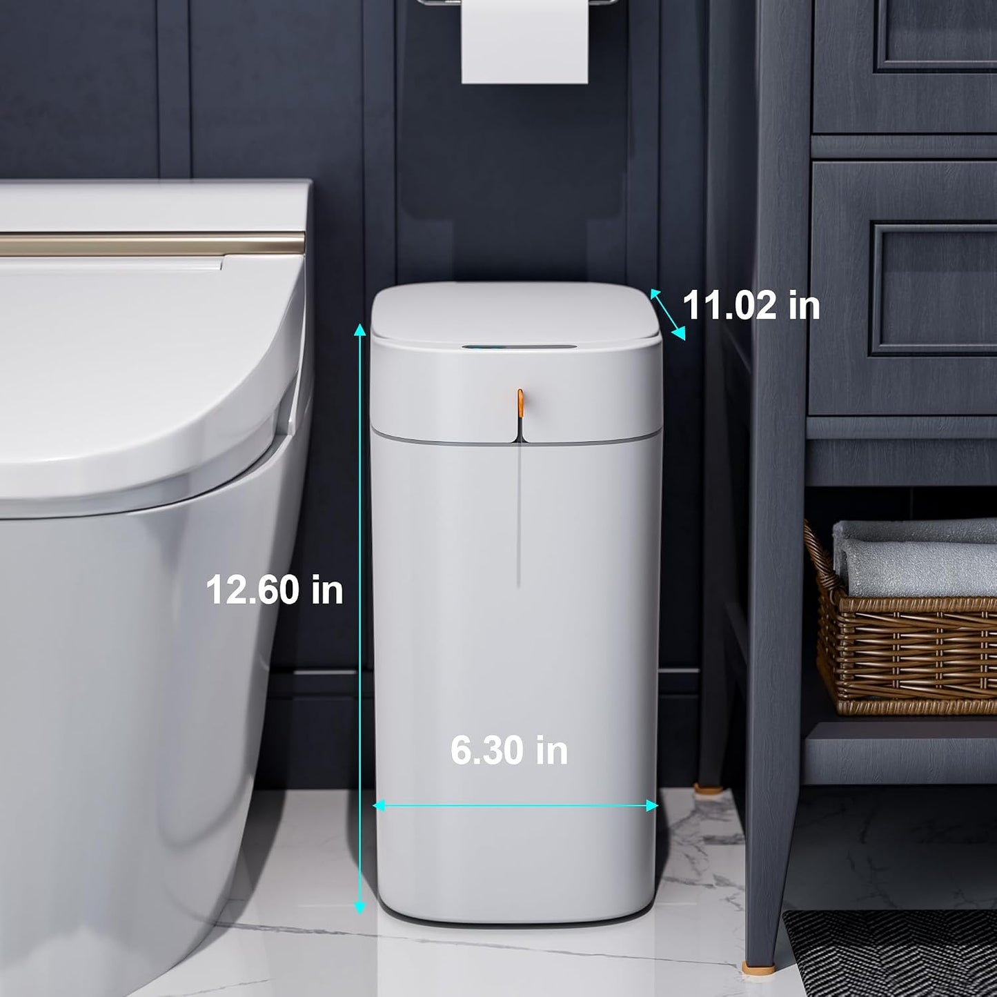 CTIME 3.5 Gallons Smart Automatic Sensor Rechargeable Trash Can with Lid | Non-contact automatic sensing, automatic bagging, pet-proof, slim and waterproof,for bathrooms, offices, kitchens, bedrooms.