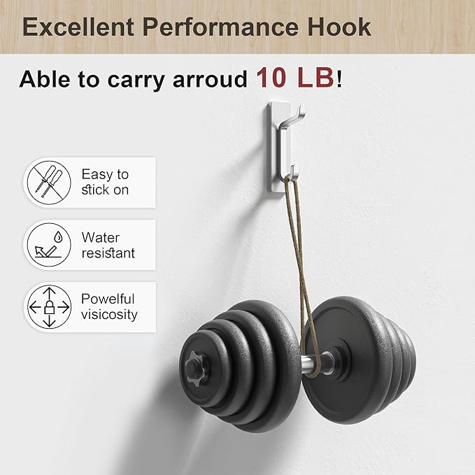 Wall Hooks for Coat and Towel: 13LB Adhesive Door Hanger Stick on - Image 2