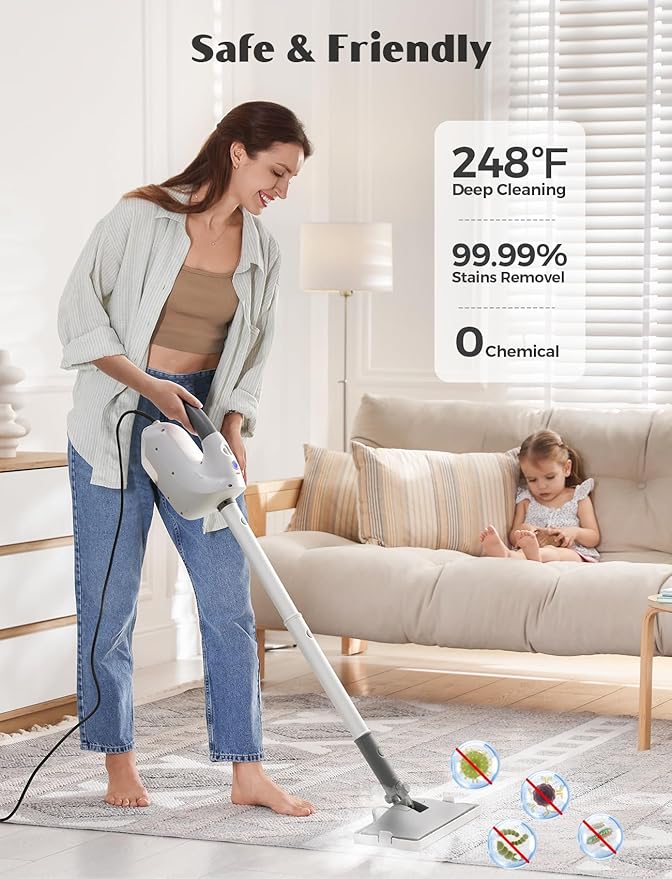 10-in-1 Steam Mop with Detachable Handheld Steamer, 10s Heat-Up, 2-Level Control - Image 7