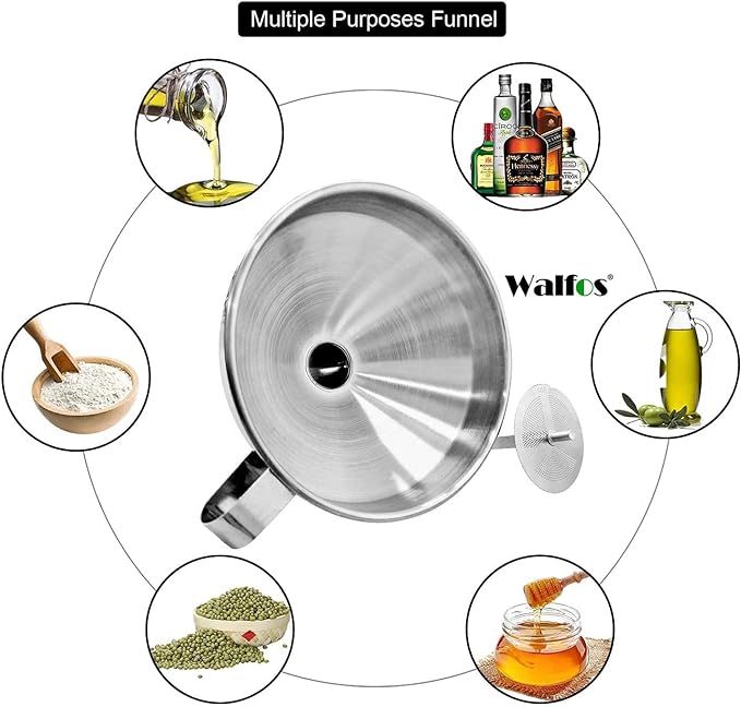 Large Stainless Steel Funnel, Walfos Kitchen Funnel - Image 4
