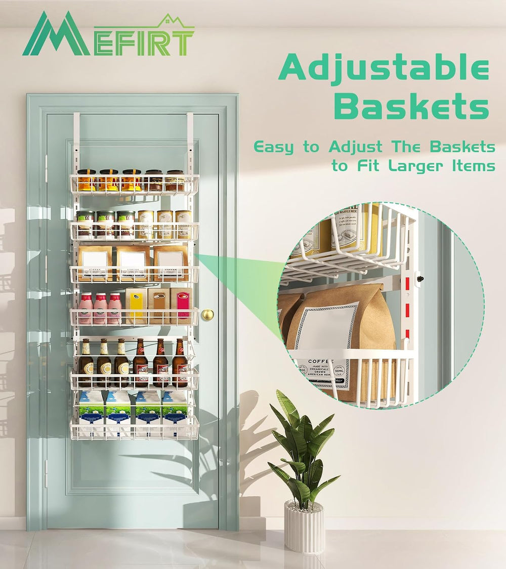 Mefirt Over The Door Pantry Organizer, Wall Mount Spice Rack 6-Tier White