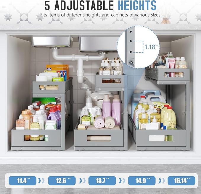 2 Pack 20.47IN Depth Under Sink Storage Organizer, Large 2-Tier Elegant Mesh - Image 5