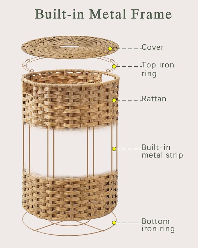 Laundry Basket with Lid Round Rattan Laundry Hamper with Lid and Handles 29.1 - Image 8