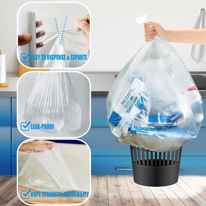 55-60 Gallon Trash Bags, Heavy Duty Clear Plastic Recycling Bags, Construction - Image 4