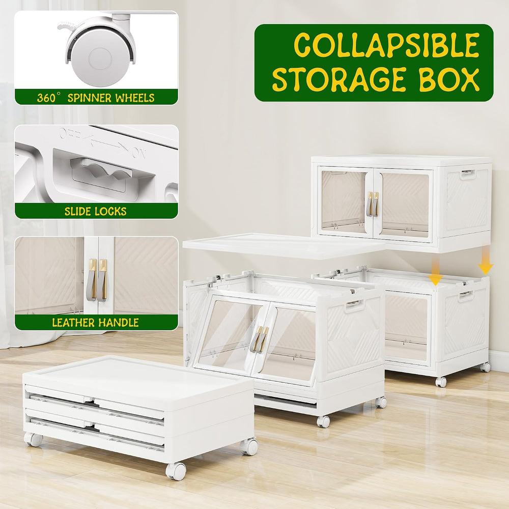 Stackable Storage Bins with Doors & Lids & Wheels,