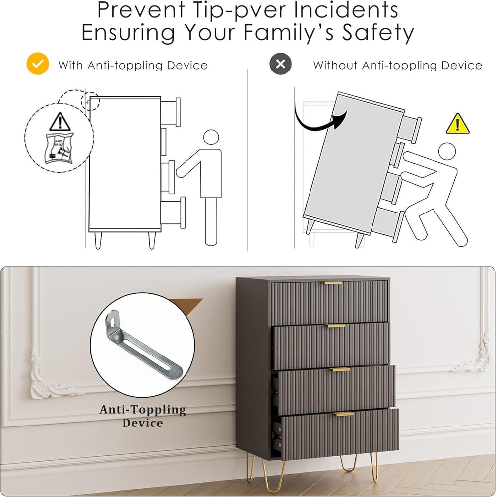 Masupu 4 Drawer Dresser, Drawer Chest, Tall Storage Dresser Chest Cabinet Org...