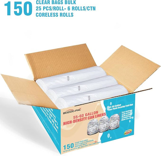 55-60 Gallon Trash Bags, Heavy Duty Clear Plastic Recycling Garbage Bags - Image 2