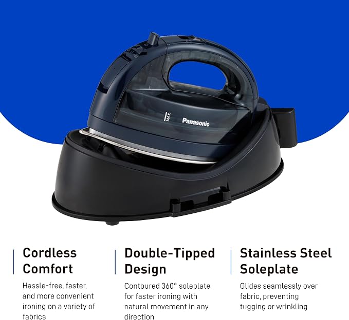 Panasonic NI-WL700A Cordless Steam/Dry Iron, 1500W Wide Stainless Steel Plate - Image 3