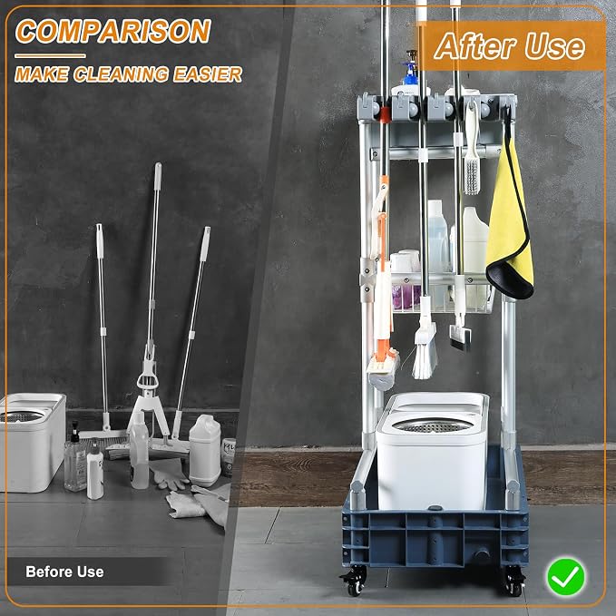 Rolling Cleaning Cart with Mop & Broom Organizer ， Convenient Storage Cart - Image 2