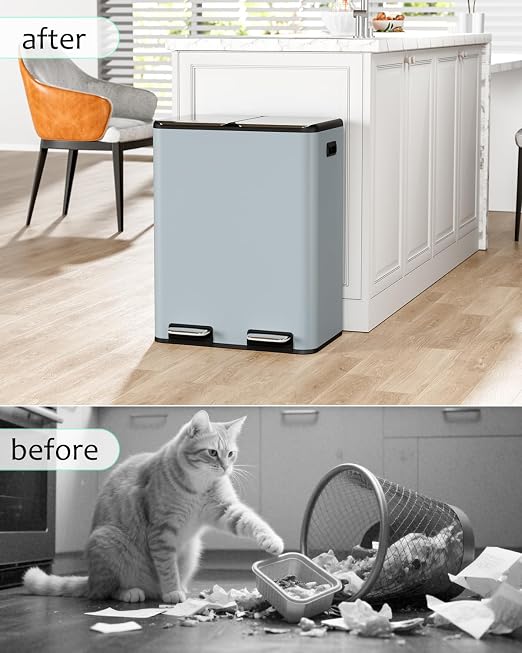 16 Gal Dual Trash Can, Stainless Steel Kitchen Garbage Bin, Recycle Dustbin - Image 8