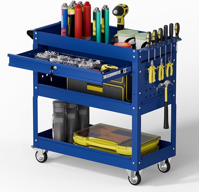 3 Tier Rolling Tool Cart with Drawers, 450 LBS Capacity Tool Cart on Wheels by Unknown