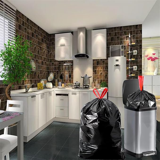 Large Black Trash Bags 20-21 Gallon Drawstring Garbage Bags, Measuring 28x 33.8 - Image 2