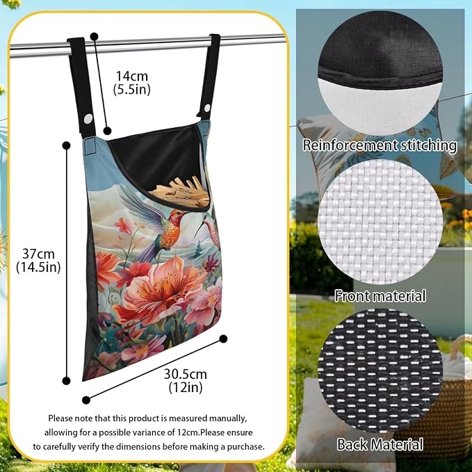 Hummingbird Hibiscu Large Capacity 14.5 x 12 Inch Clothespin Bag - Image 6