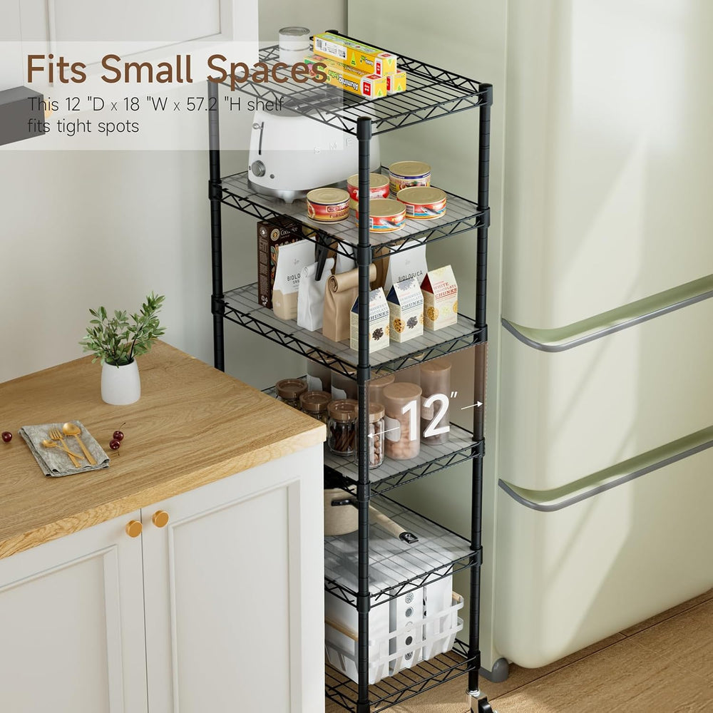 Golpart Small Shelves Storage Wire Metal Adjustable Shelf Unit with Wheels