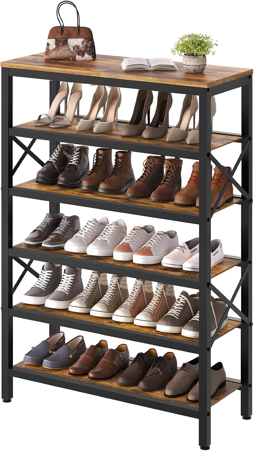 YATINEY 6-Tier Tall Shoe Rack Organizer, Wooden Shoe Storage for Closet Holds...