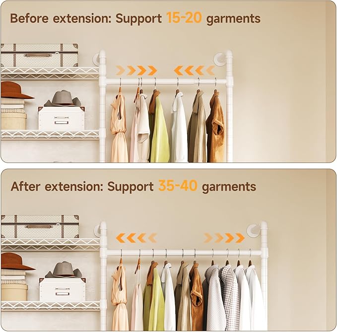 ONBRILL H3 Wall Mounted Closet System, Expandable Industrial Pipe Clothes Rack - Image 5