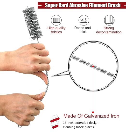16 Inch Extra Long Pipe Cleaning Brush Set Abrasive Filament, 8 Piece Variety - Image 3