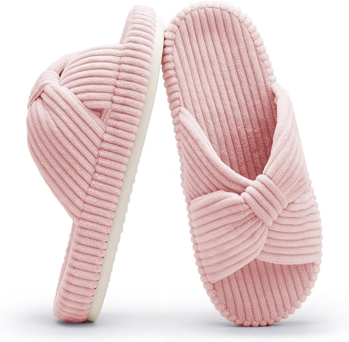 Chantomoo Slippers for Women Memory Foam House Bedroom Corduroy Bow Crossbands by Chantomoo