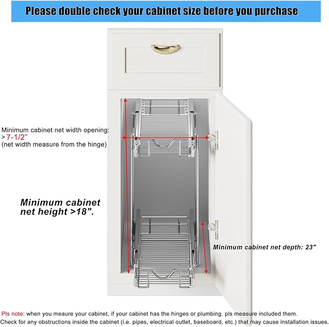 DINDON Pull Out Cabinet Organizer, Cabinet Pull Out Shelves, 2 Tier Pull Out - Image 3