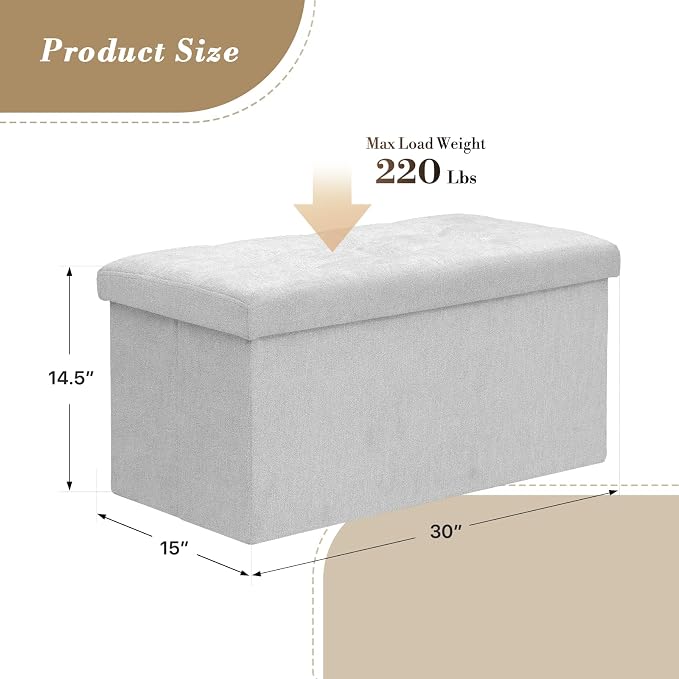 Athena Collection 30" Storage Ottoman Bench Folding Bench - Image 3