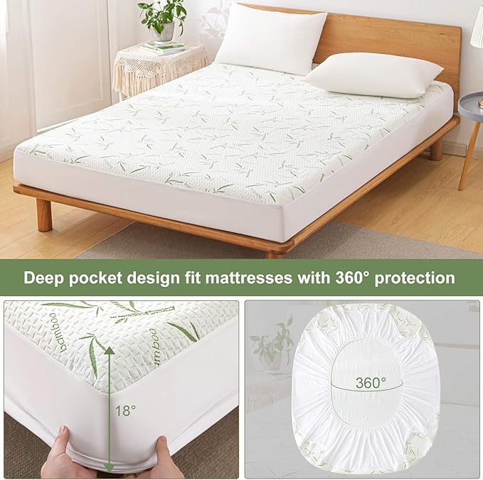Twin XL Mattress Protector Waterproof Mattress Pad Washable Bamboo Rayon - Image 5