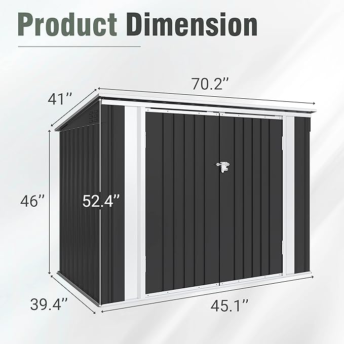 Greesum 5.8x3.3 FT Outdoor Storage Shed Metal Garbage Shed - Image 4